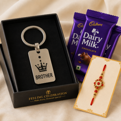 Brother Keychain Rakhi Gift Hamper with Dairy Milk Chocolates