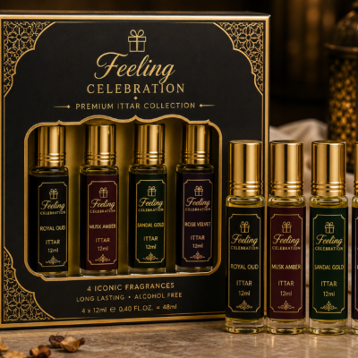 Feeling Celebration Premium Ittar Gift Set – 4 × 12ml | 4 Signature Fragrances