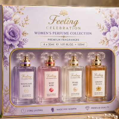 Feeling Celebration Women’s Perfume Gift Set – 4 × 30ml | Moonlight Bloom, Ruby Kiss, Pearl Mist & Golden Petals