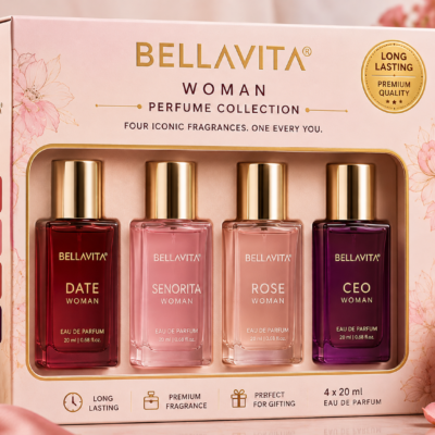 BellaVita Women’s Perfume Gift Set – 4 × 20ml | Date, Senorita, Rose & CEO Woman