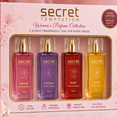 Secret Temptation Women’s Perfume Gift Set – 4 × 15ml | Adore, Dream, Ruby & Daisy