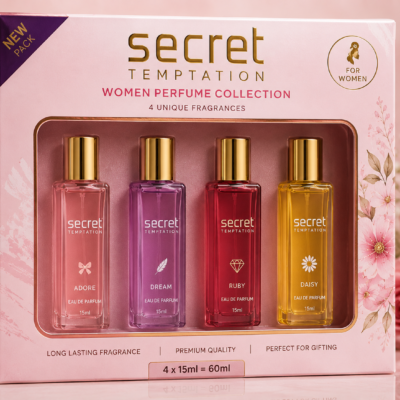 Secret Temptation Women’s Perfume Gift Set – 4 × 15ml | Adore, Dream, Ruby & Daisy