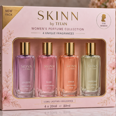 SKINN by TITAN Women’s Perfume Gift Set – 4 × 20ml | Celeste, Nude, Sheer & Pristine