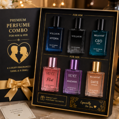 Premium Perfume Combo for Him & Her – 6 × 20ml | Villain, BellaVita & RENEE
