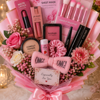 Premium Pink Makeup Gift Bouquet – Collection 2 | Beauty & Makeup Hamper for Her