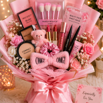 Premium Pink Makeup & Beauty Gift Bouquet – Collection 3 | Gift Hamper for Her