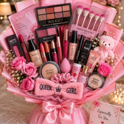 Luxury Pink Makeup & Beauty Gift Bouquet – 20+ Items | Premium Gift for Her