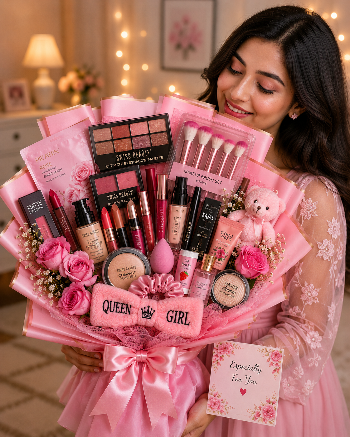 Luxury Pink Makeup & Beauty Gift Bouquet – 20+ Items | Premium Gift for Her - Image 2