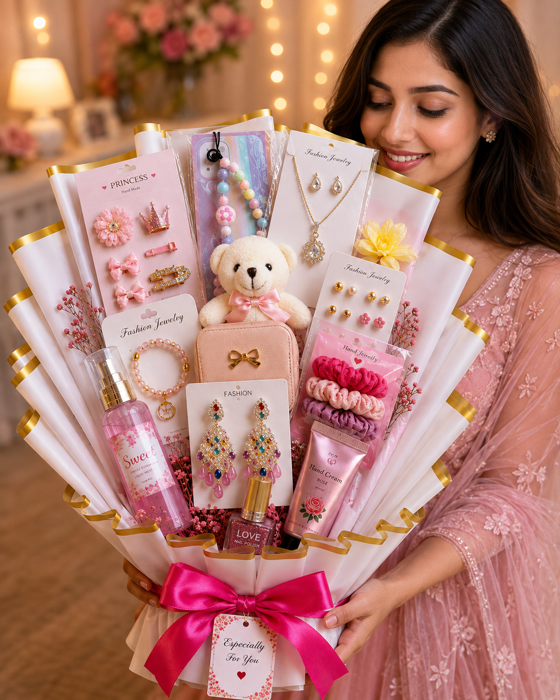 Premium Fashion Jewellery & Beauty Gift Bouquet – 15+ Items | Luxury Gift for Her - Image 2