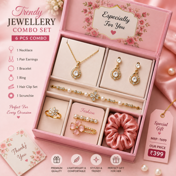 Trendy Artificial Jewellery Combo Set – 6 Pcs | Stylish Gift Set for Her