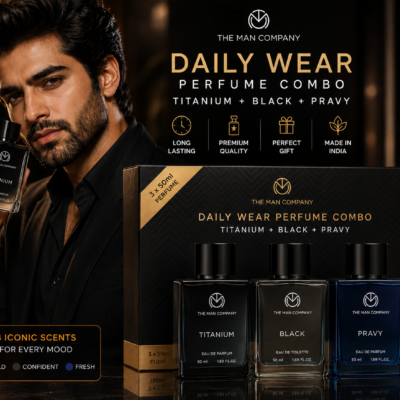 The Man Company Daily Wear Perfume Combo – Titanium + Black + Pravy (3 × 50ml)