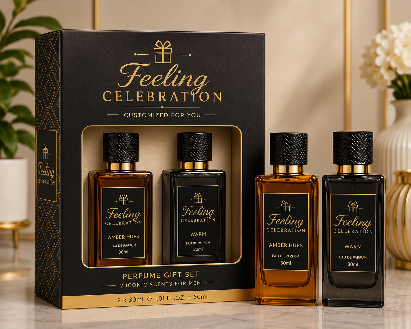 Feeling Celebration Perfume Gift Set for Men – Amber Hues & Warm – 2 × 30ml