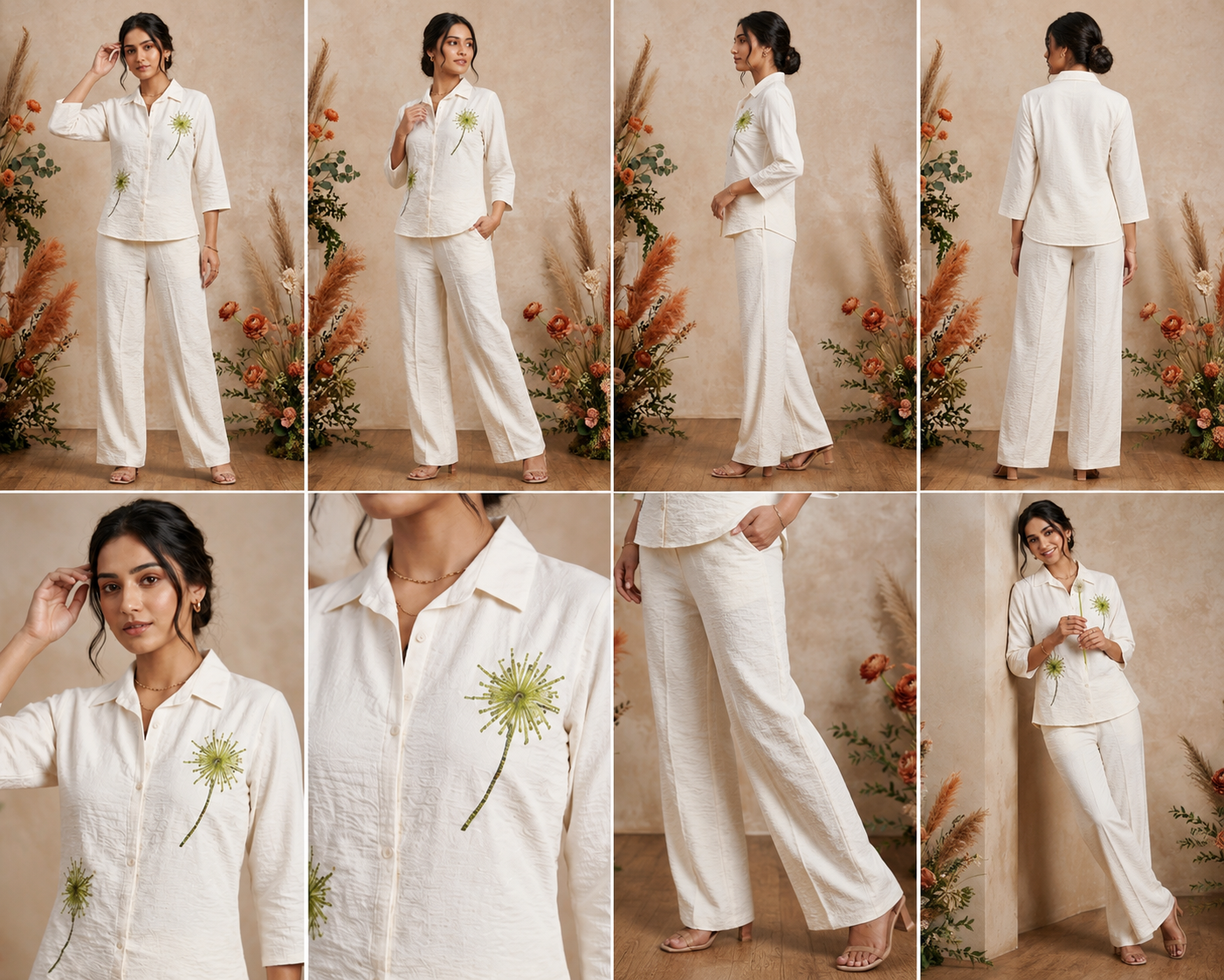 Women’s Cream Printed Shirt & Wide-Leg Pant Co-Ord Set - Image 2