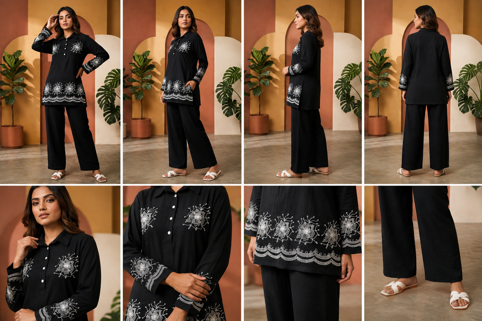 Women’s Black Embroidered Kurta & Palazzo Set - Image 2