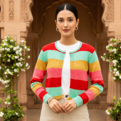 Women’s Multicolor Striped Ribbed Cardigan