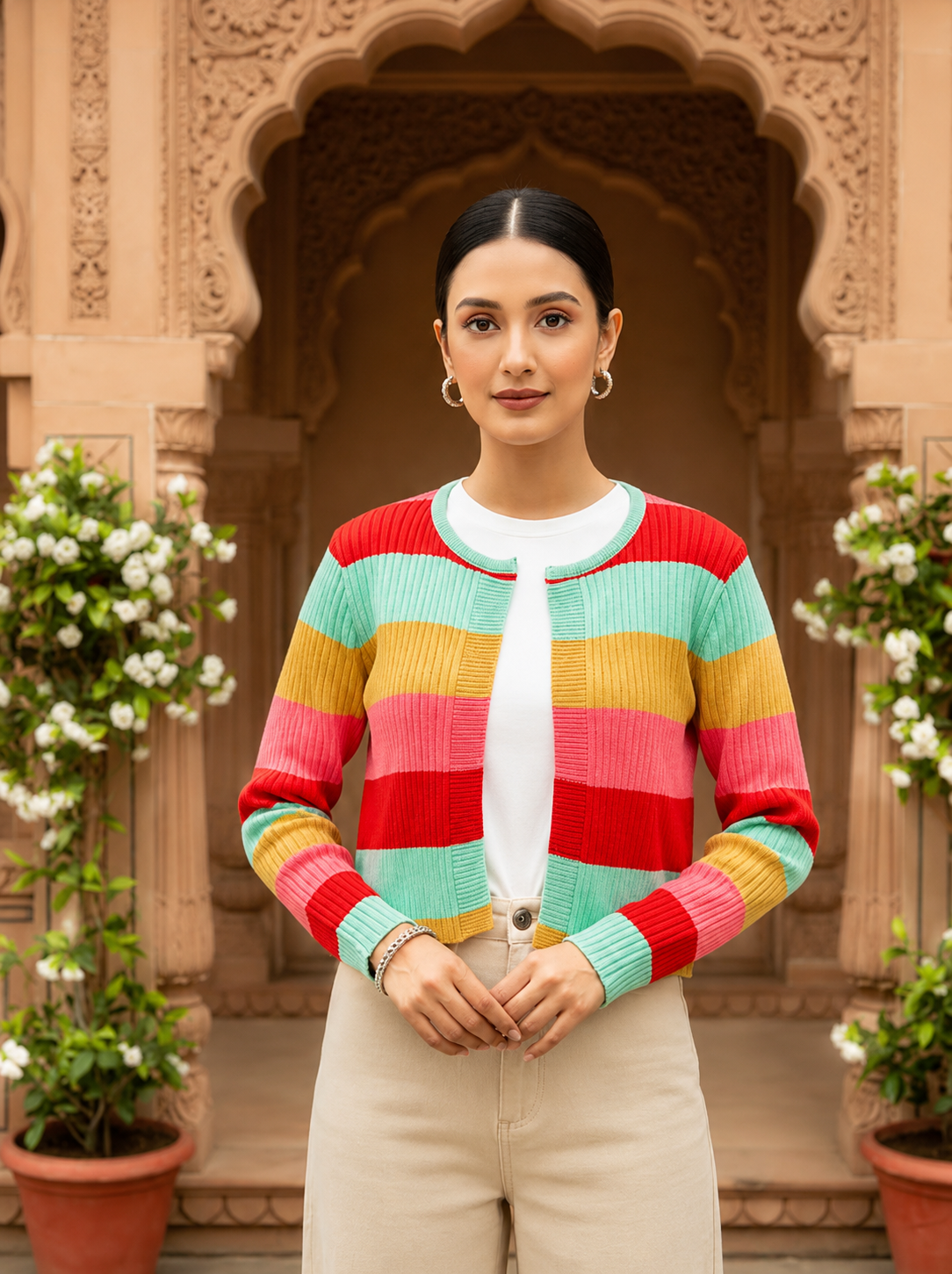 Women’s Multicolor Striped Ribbed Cardigan