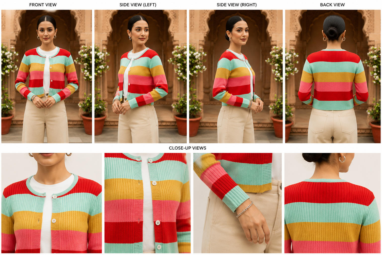 Women’s Multicolor Striped Ribbed Cardigan - Image 2