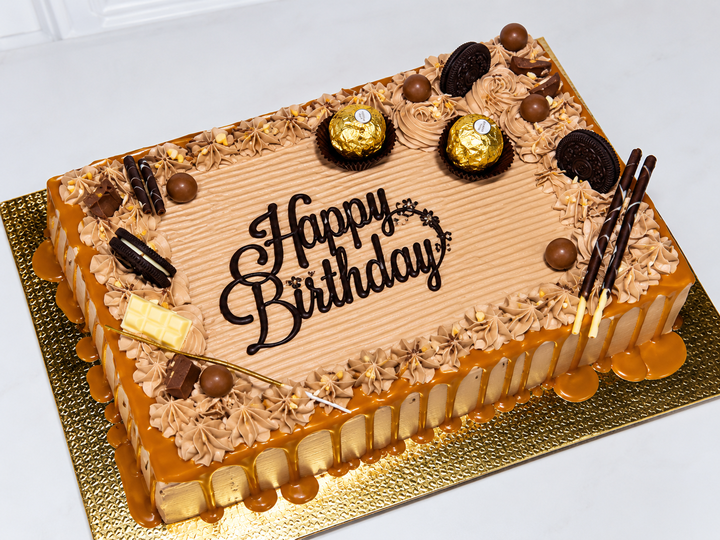 Premium Chocolate Caramel Drip Birthday Cake