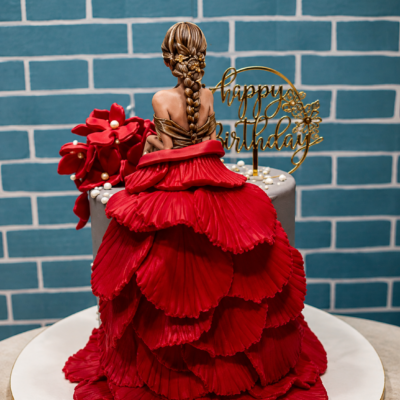 Red Gown Doll Theme Birthday Cake