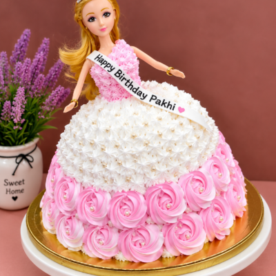 Princess Doll Pink & White Birthday Cake