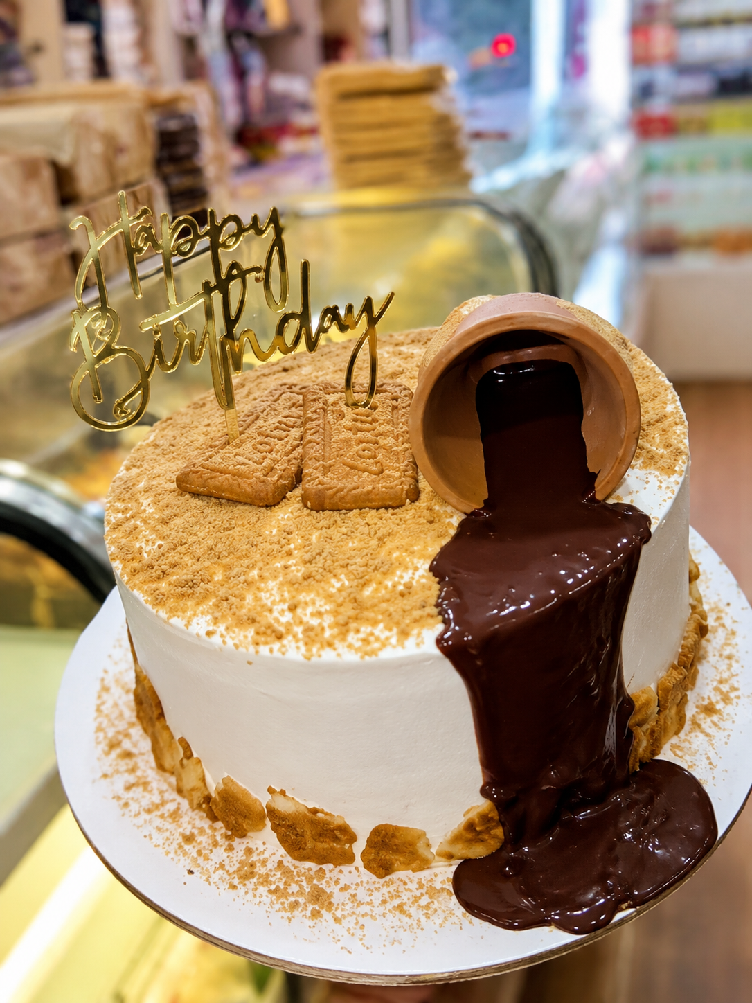 Chocolate Biscuit Drip Birthday Cake