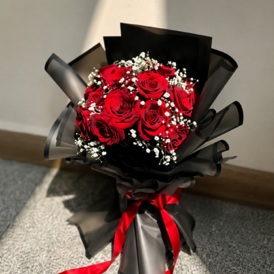 Premium Red Rose & Baby’s Breath Bouquet | Feeling Celebration