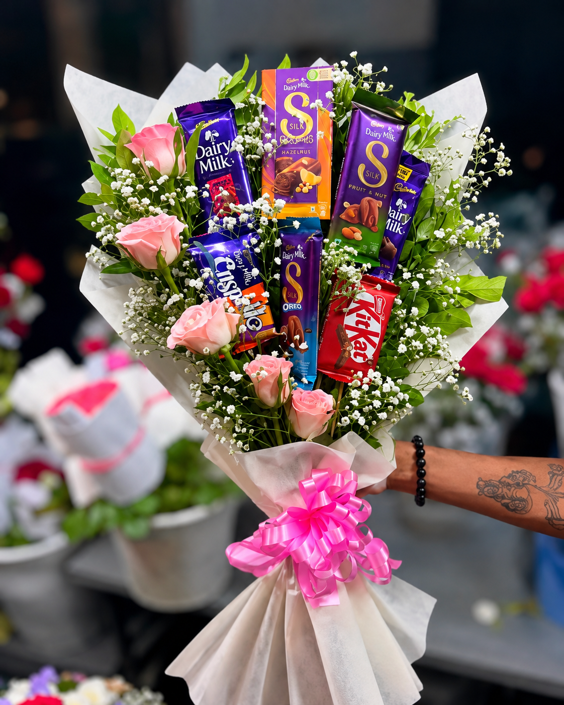 Premium Pink Rose & Assorted Chocolate Bouquet