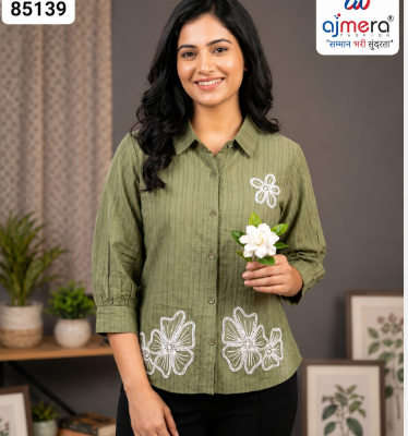 Women’s Olive Green Embroidered Button-Up Shirt