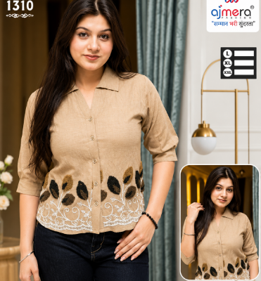 Women’s Beige Embroidered Button-Up Shirt