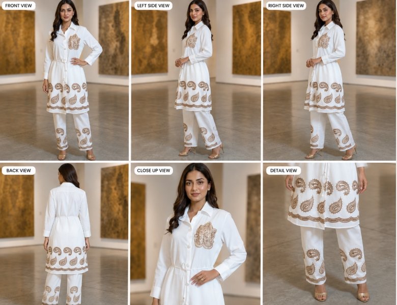 Women’s White Paisley Embroidered 2-Piece Set - Image 2