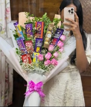 Chocolate & Pink Rose Celebration Bouquet | Feeling Celebration