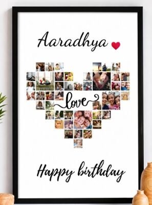 Personalized Heart Photo Collage Frame – Custom Birthday Gift