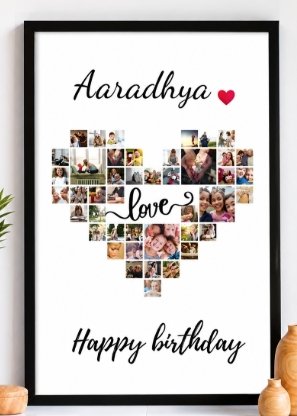 Personalized Heart Photo Collage Frame – Custom Birthday Gift