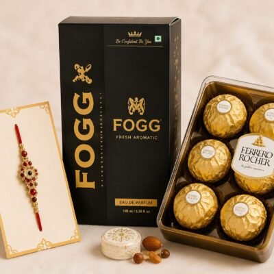 FOGG Eau de Parfum 100ml & Ferrero Rocher with Designer Rakhi Gift Combo