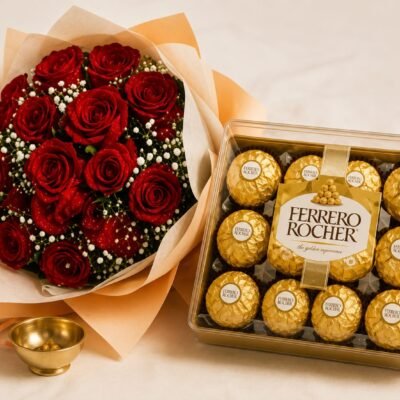 🌹🍫 Premium Red Rose & Ferrero Rocher Gift Combo