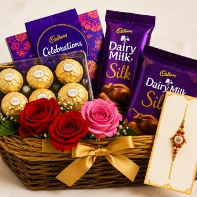 🍫🌹 Cadbury Dairy Milk & Ferrero Rocher Rakhi Gift Basket
