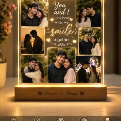 Personalized LED Photo Frame with Wooden Base – You & I