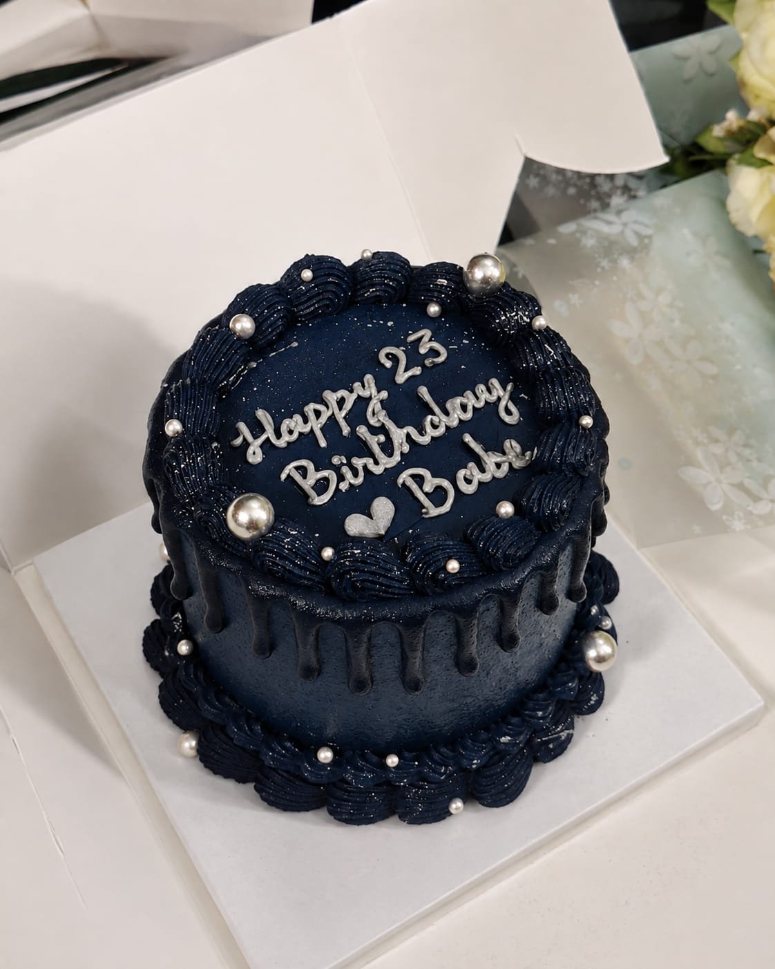Midnight Blue Pearl Birthday Cake