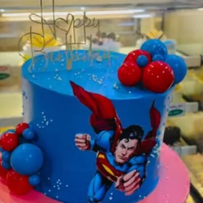Superman Theme Blue Birthday Cake