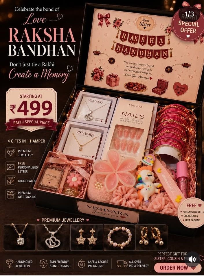Raksha Bandhan Premium Jewellery, Nails & Gift Hamper for Sister