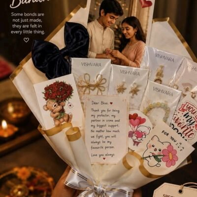 Raksha Bandhan Jewellery, Chocolate & Hair Accessories Gift Bouquet for Sister