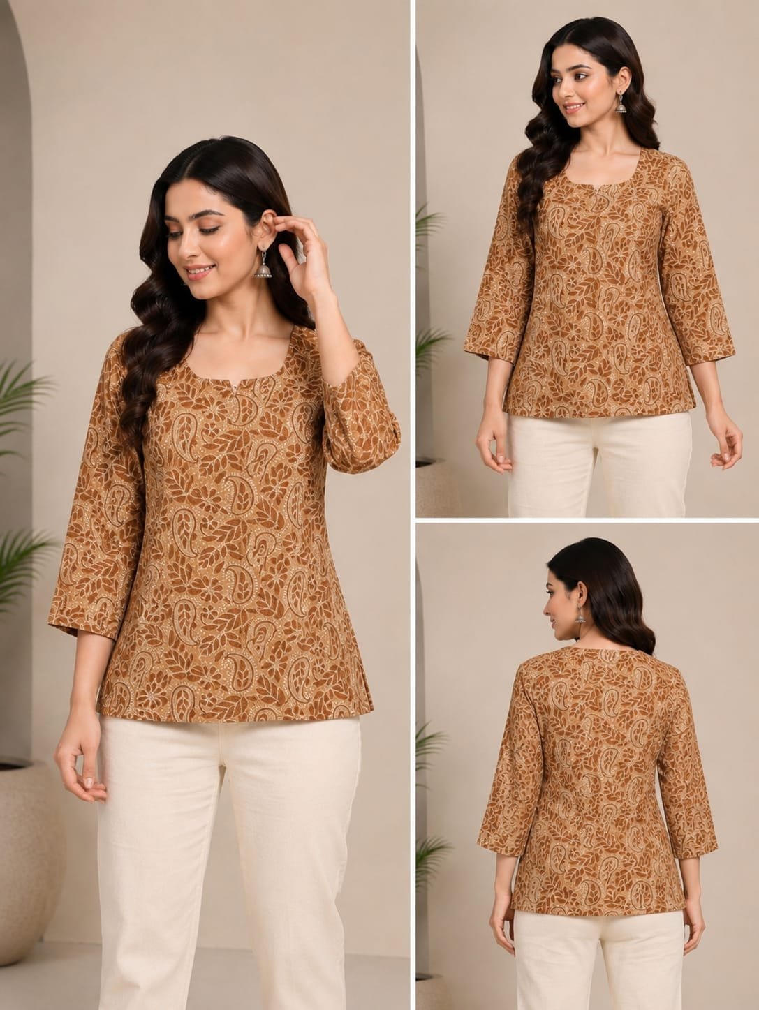 Brown Paisley Printed Women’s Top