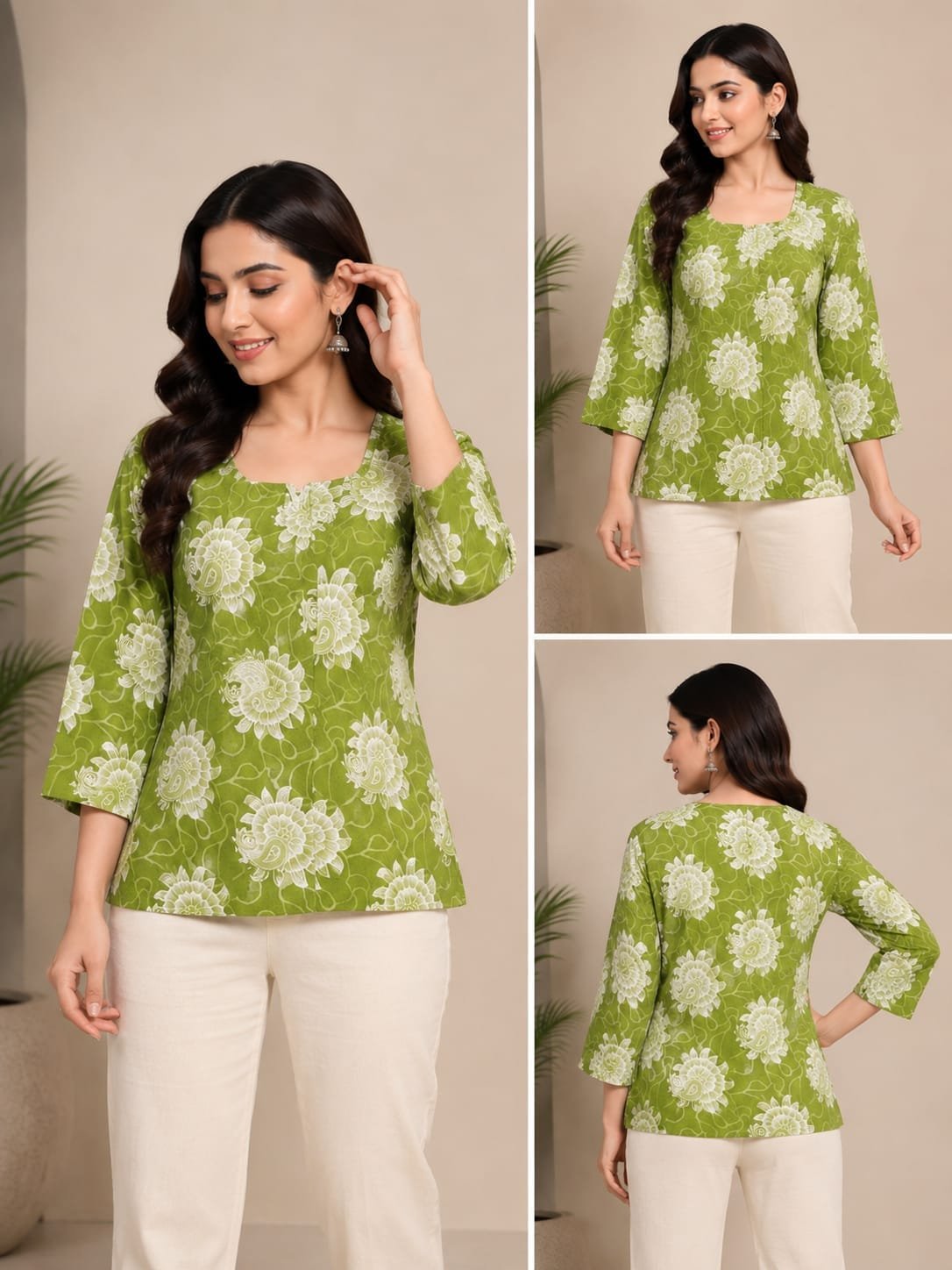 Green Floral Printed Women’s Top