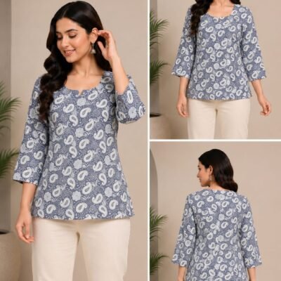 Blue Paisley Printed Women’s Top