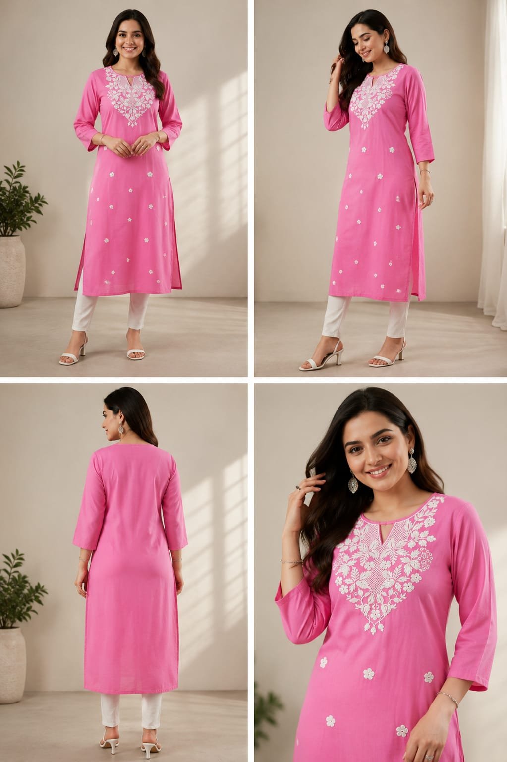 Pink Embroidered Kurti