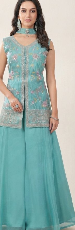 Women’s Turquoise Blue Embroidered Kurta Palazzo Set | Feeling Celebration