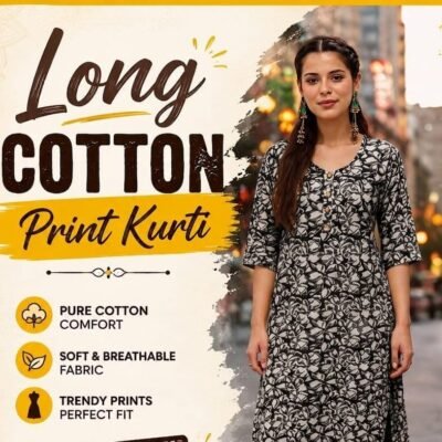 Black & White Printed Cotton Kurti for Women | Feeling Celebration