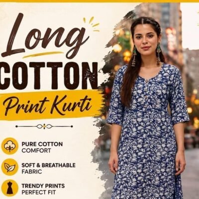 Blue Printed Cotton Kurti for Women | Feeling Celebration