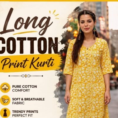 Yellow Printed Cotton Kurti for Women | Feeling Celebration