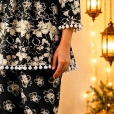 Women’s Black & White Floral Printed Kurta Pant Set | Feeling Celebration